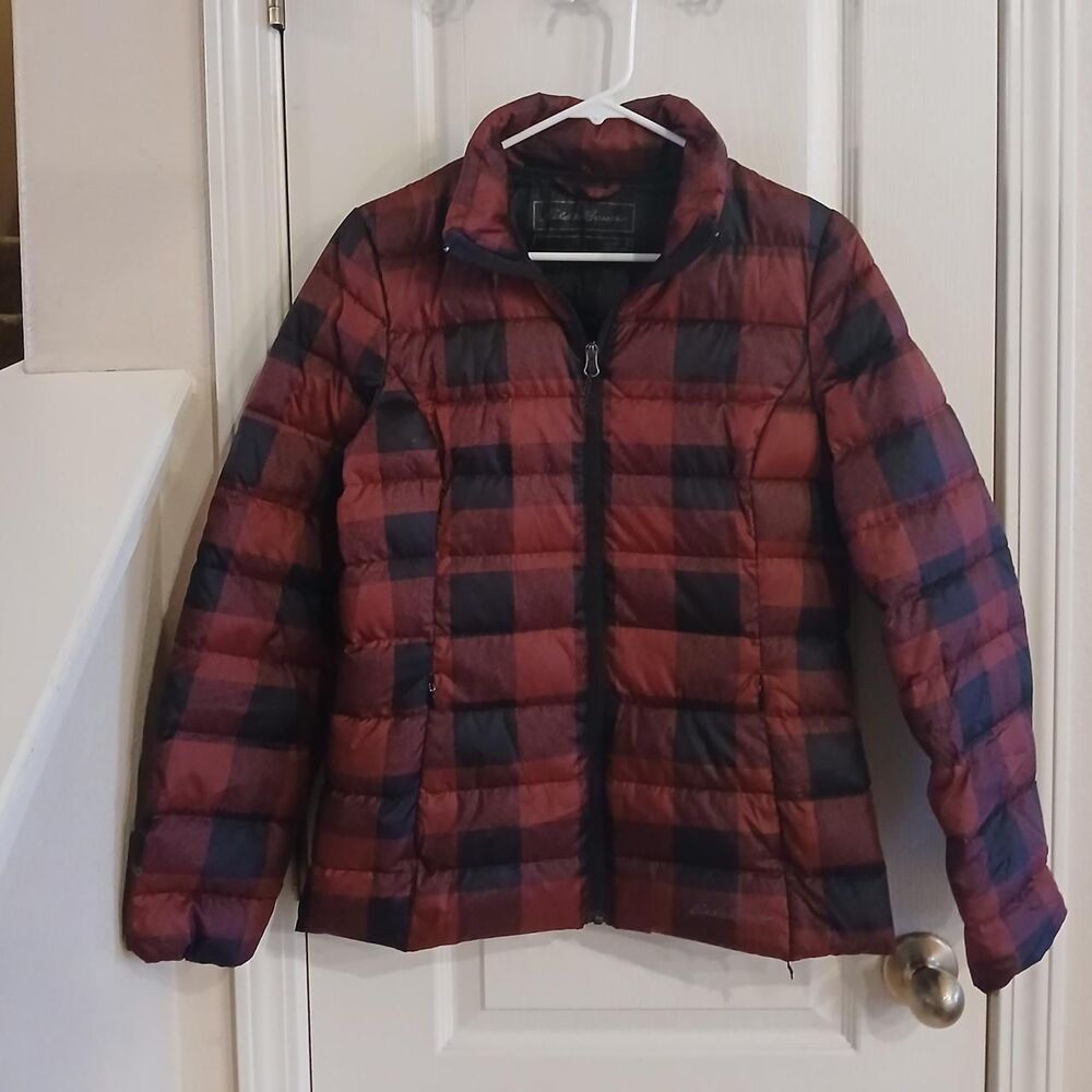 Eddie Bauer Red/Black Buffalo Plaid Cirrus Lite Goose Down Puffer Jacket S